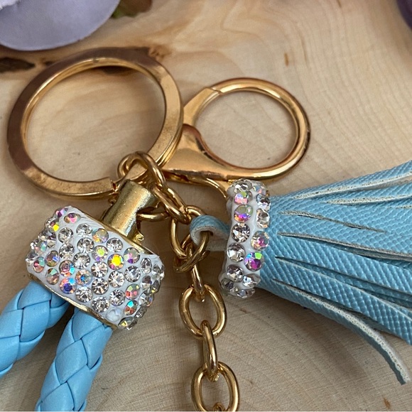 Crystal Mickey Mouse with Light Blue Tassel & Braided Wristlet Keychain - Picture 8 of 12